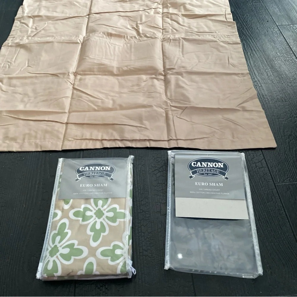 Cannon Vintage Euro‎ Sham Pillowcase Set (2) Green Tan Floral NEW Deadstock
